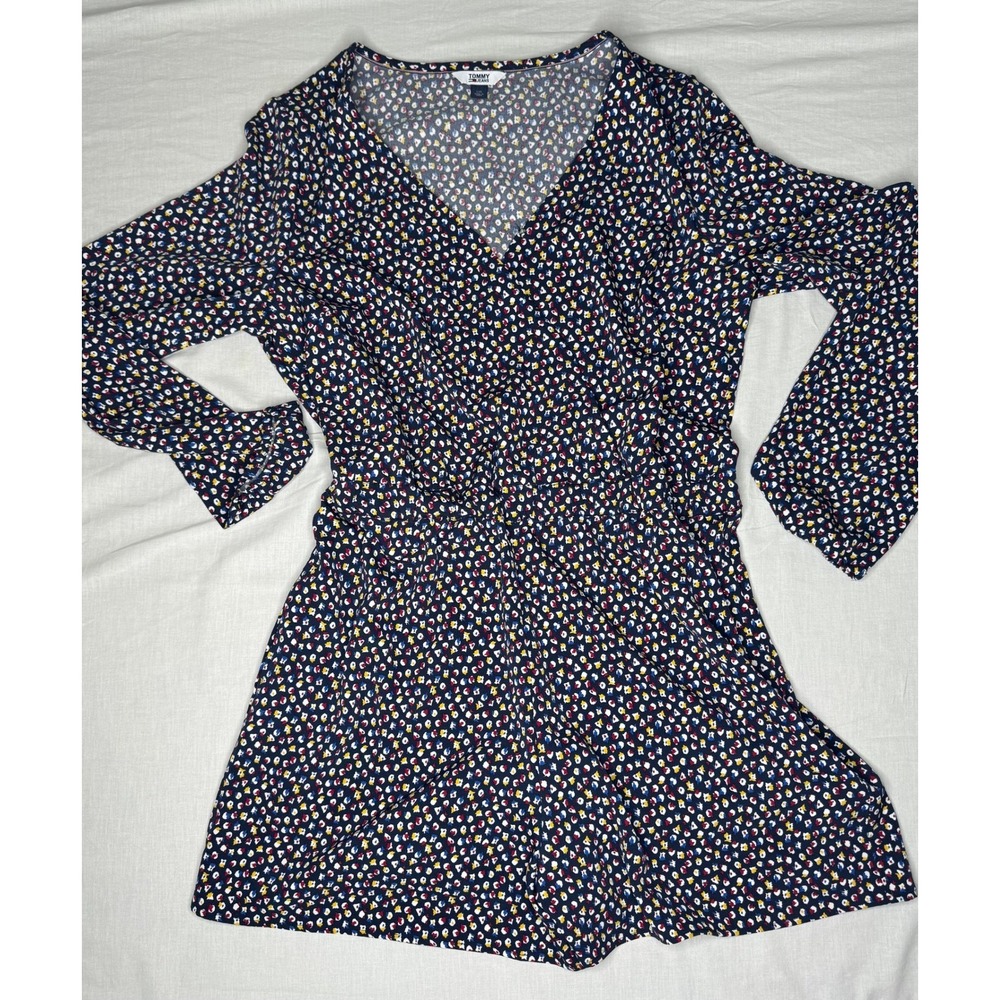 Tommy Jeans Women's Floral Long Sleeve Romper Size L Navy Multicolor